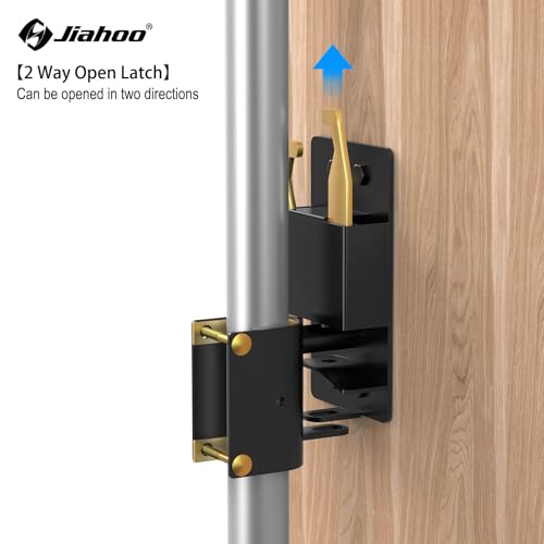 JIAHOO 2 Way Farm Gate Latch, Heavy Duty Gate Latches for Metal Tube Gates, Two-Way Livestock Gate Latch Hardware for Cattle Gate Horse Corrals, Ranches, Pastures, Cages, with Brass Padlock & 3 Keys - style: Farm Gate Latch & Padlock