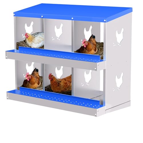 Nesting Boxes for Chickens - 6-Hole Premium Laying Boxes for Hens | Features Anti-Peck Design, Protecting Eggs & Space-Saving Style | Durable Nesting Box for Easy Egg Collection and Happy Hens - color: Blue, size: 6 compartments, without bracket