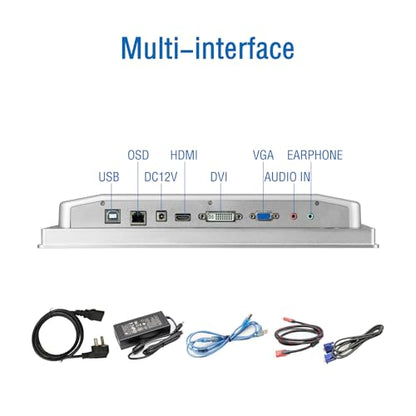 GreenTouch 10.4 Inch Industrial Embedded Touchscreen Monitor, PCAP Multi-Touch Screen Industrial Front IP65 Monitor - HDMI+VGA+DVI - 800 x 600 Resolution - size: 10.4 IN