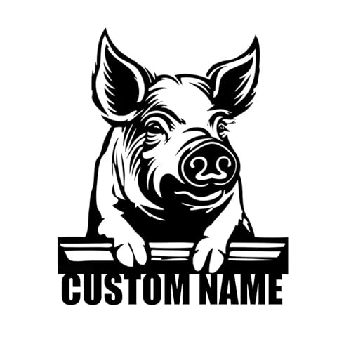 Custom Pig Barn Metal Sign Personalized Farmhouse Wall Decor Rustic Animal Shed Plaque Durable Ranch Signage Unique Farmer Gift for Swine Coop Chicken Hutch Porch Barnyard - color: Black