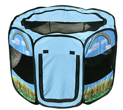 Pet Portable Foldable Play Pen Exercise Kennel Dogs Cats Indoor/outdoor tent for small medium large pets Animal Playpen with Pop up mesh cover great for travel LARGE,BLUE/GREEN - style: Large