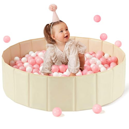Hikiddy Baby Ball Pit Foldable, 31.5 Inch Ball Pits for Toddlers Round, Kiddie Baby Playpen Ball Pool, Idea Gift for Babies-Balls NOT Included(Light Beige) - color: Light Beige-80