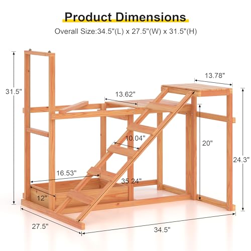 GOJOOASIS Chicken Activity Play Set - Poultry Run with Wood Stand, Ladder, Platforms, Swing, Food Storage, Chicken Toy for Coop, Outdoor Birds Pet Entertainment