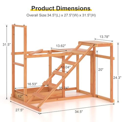GOJOOASIS Chicken Activity Play Set - Poultry Run with Wood Stand, Ladder, Platforms, Swing, Food Storage, Chicken Toy for Coop, Outdoor Birds Pet Entertainment