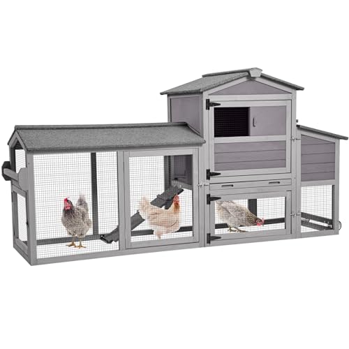 Chicken Coop, Mobile Chicken House with Wheels, Outdoor Hen House Poultry Cage with Nesting Box, Leakproof Pull Out Tray and UV-Resistant Roof (78.9" L x 26.6" W x 42.5" H) - color: Grey, size: 78.9" L x 26.6" W x 42.5" H
