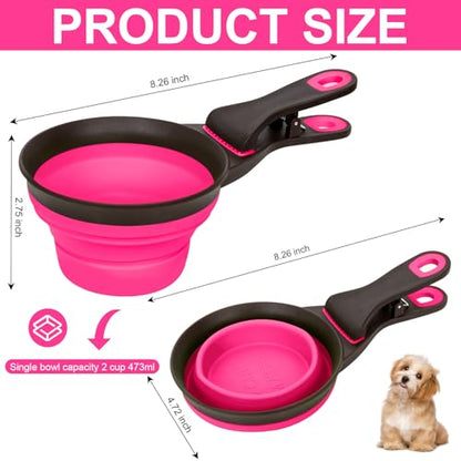 Collapsible Silicone Dog Food Scoop Foldable Pet Food Measuring Cup with Bag Clip 3 in 1 Multi-Function Silicone Dog Food Scooper (Rose Red, Large) - color: Rose Red, size: Large