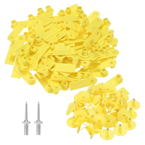M METERXITY 100-Pack Sheep Ear Tags, Plastic Blank Livestock Tags with 2 Ear Label Needles for Cows/Sheep/Cattle/Pig, Farm Animal Identification Markers [Yellow] - color: Yellow