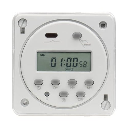 Baomain Time Switch Relay with Waterproof Cover,Digital LCD Programmable Timer,12V DC/AC Input,200-250V 16A Output,28 Programs Daily/Weekly Schedule,CN101A for Lighting and Equipment Control - size: Timer with Cover