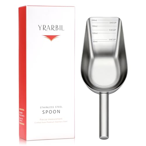 Pet Dog Food Scoop, 304 stainless steel material, 1 Cup Measuring Cup with Precision Scale Markings, Durable and Rust-Resistant