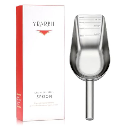 Pet Dog Food Scoop, 304 stainless steel material, 1 Cup Measuring Cup with Precision Scale Markings, Durable and Rust-Resistant