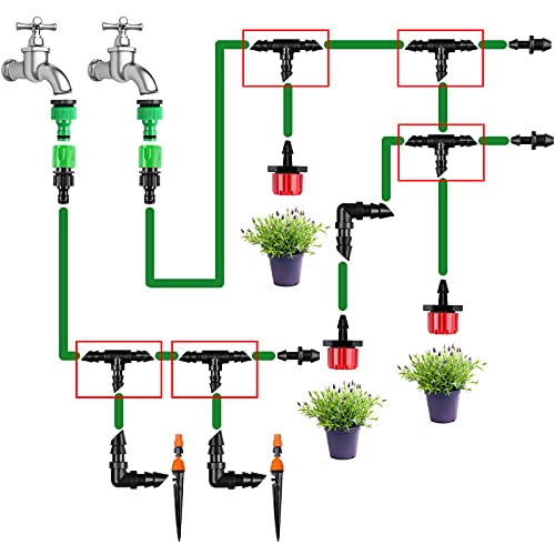1/4" Drip Irrigation Tee Fittings, 60 Pieces Barbed Tee Connectors for 1/4 Inch Tubing, Drip Line 3-Way T Parts for Sprinkler Garden Lawn Irrigation System - size: 4/7mm Tees-60P