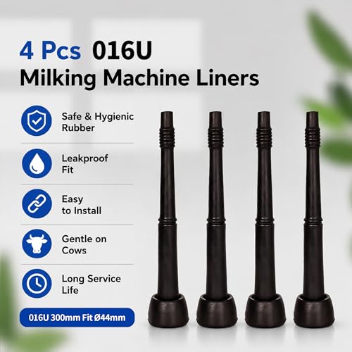 4 Pcs 016U Milking Machine Liners Replacement 300mm, Black Soft Rubber Teat Cup Liners Non-Toxic Hygienic for Cow Milking Machine, Fit Ø44mm Cup Shell for Dairy & Livestock - size: 016U 300mm Fit Ø44mm