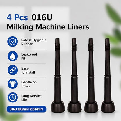 4 Pcs 016U Milking Machine Liners Replacement 300mm, Black Soft Rubber Teat Cup Liners Non-Toxic Hygienic for Cow Milking Machine, Fit Ø44mm Cup Shell for Dairy & Livestock - size: 016U 300mm Fit Ø44mm