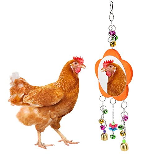 GLOGLOW Nan Chicken Mirror Toys, Wooden Hanging Swing Mirror for Chickens and Parrots Poultry and Livestock Supplies