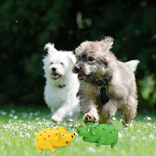 Pig Squeaky Dog Toy, 2 PCS Interactive Rubber Dog Chew Toy - Durable Latex Spot Grunting Pig Toys that Oink for Small Medium Large Dogs (Yellow, Green) - color: Yellow, Green