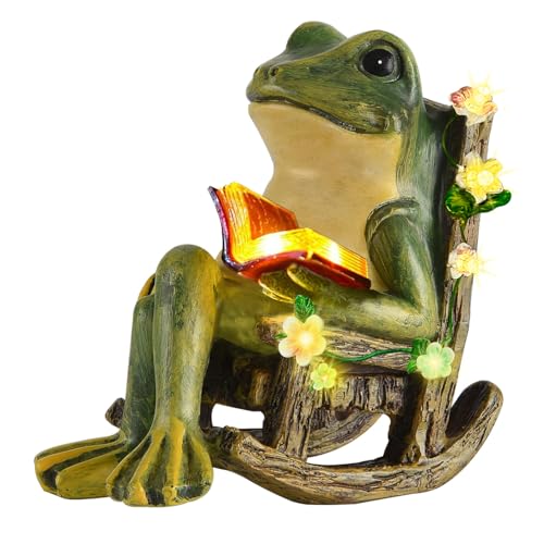 Solar Garden Statues Miniature Frog Figurine Thanksgiving Decor with Succulents and 7 LED Lights Outdoor for Patio Yard Balcony Lawn - Unique Housewarming Birthday Gifts for Women Mom Family Friends - style: frog