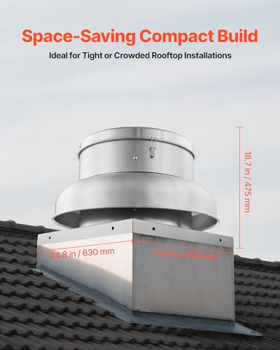 VEVOR Roof Exhaust Fan, 1500CFM & 2600CFM Adjustable Speed Control Attic Vent Fan with High-Power Motor, 24.8inch Fan Base Heavy-Duty Aluminum Alloy, Compact for Garage,Kitchen,Bathroom,Silver - size: 1500CFM & 2600CFM
