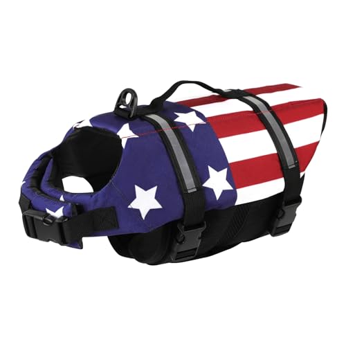 Doglay Dog Life Jacket, Dog Life Vest for Swimming Boating, Adjustable Puppy Life Jacket with Reflective Stripes, Superior Buoyancy Pet Swimming Vest for Small Medium and Large Dogs - color: USA Flag, size: X-small