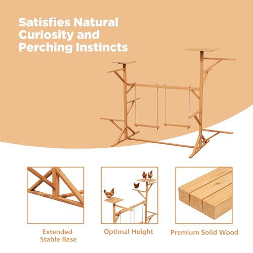 Wooden Chicken Roosting Bars for 8-12 Chickens, Multi-Level Chicken Perch with Swings for Coop, Let Chickens Run, Play & Stay Healthy, Ideal for Backyard Coops & Farms