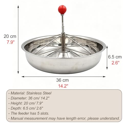 Round Stainless Steel Chick Feeder, Small Multi-Compartment Pig Feeder, Outdoor/Indoor Metal Water Trough for Barn, Pasture, Homestead(36 cm/14.2") - size: 36 cm/14.2"