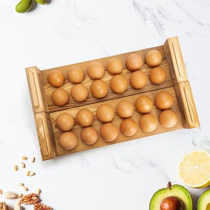 Egg Holder Countertop, 3-Tier Egg Storage for Countertop Organizer, Holds 36 Eggs, Wooden Egg Holder Fits Duck, Turkey, Chicken Eggs