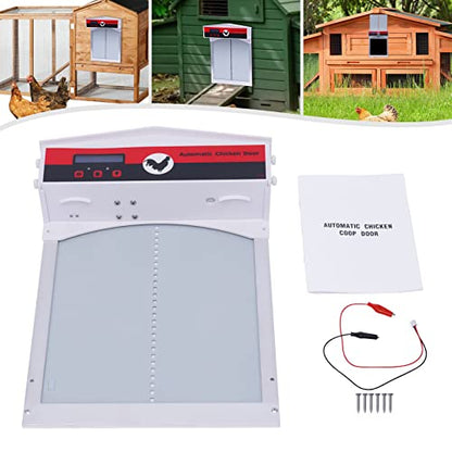 Automatic Chicken Coop Door with Timer&Light Sensor, Weatherproof Chicken Door Opener Kit with LCD Screen, Anti-Pinching Protect Function, Safety Mechanism, Battery Powered