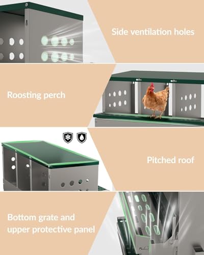 PioneerWorks Wall-Mountable Rollaway Chicken Nesting Box, 8-Compartment Metal Hen Nest Box with Roll-Out Egg Collection, Weatherproof & Ventilated Design for Chicken Coops, Green