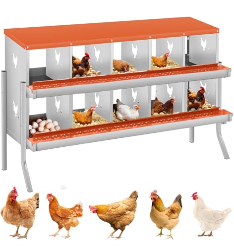 GarveeLife Chicken Nesting Box, 10 Compartments Nesting Box for Chickens, Two-Tier Galvanized Steel Chicken Egg Laying Box with Large Vented Holes Wall Mounting for Easy Egg Collection - color: Orange | 10 Compartments