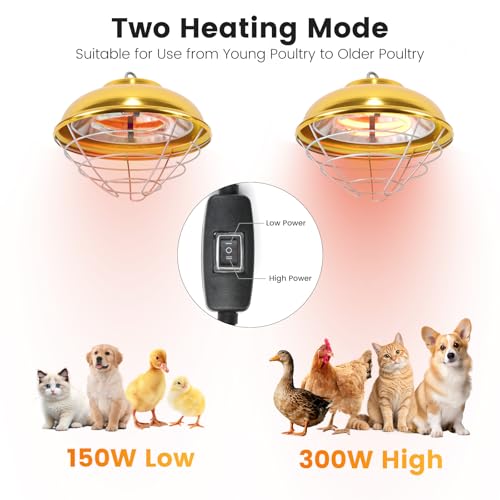 Hanging Chicken Coop Heater, 300W 2 Heating Levels Premium Waterproof Heaters for Chicks Brooder Pen, Duck, Pet House, Poultry, Greenhouse Plant - size: Small Heater