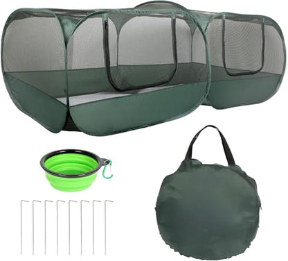 YAKCAM Pop-Up Chicken Run Tractor 6x3 ft, Foldable Enclosure for Hens | Portable, Light-Weight, for Chicks | Also for Rabbits and Small Animals | Detachable Bottom, 4 Zip Doors, Bowl and Bag