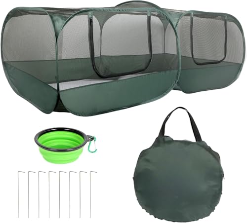 YAKCAM Pop-Up Chicken Run Tractor 6x3 ft, Foldable Enclosure for Hens | Portable, Light-Weight, for Chicks | Also for Rabbits and Small Animals | Detachable Bottom, 4 Zip Doors, Bowl and Bag