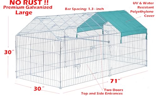71" x 30" NO Rust Stainless Galvanized Steel Foldable Outdoor Indoor Chicken Coop Run Metal Pet Hutch Enclosure Small Animal Playpen Waterproof Cover for Rabbits Chickens - style: 71" x 30"