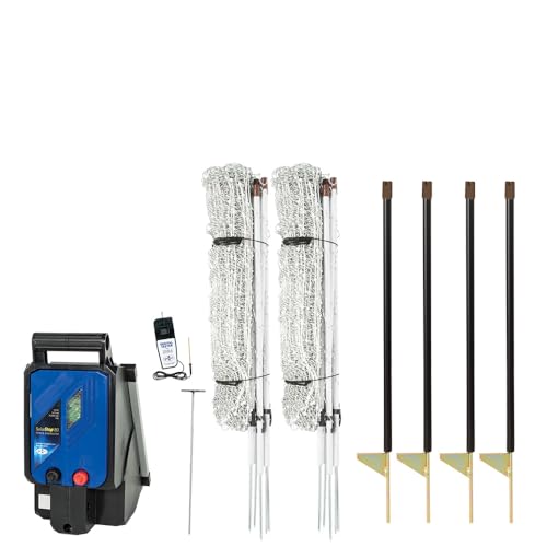 Premier 1 Pig QuikFence® Starter Kit | White/Black Electric Net Fence – 30"H x 100'L (2 Rolls), Includes: Solar Energizer, FiberTuff Support Posts and Tester