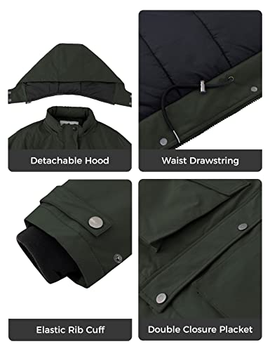 WenVen Women's Waterproof Winter Coats Warm Thicken Puffer Jackets with Detachable Hood - color: Army Green, size: X-Large