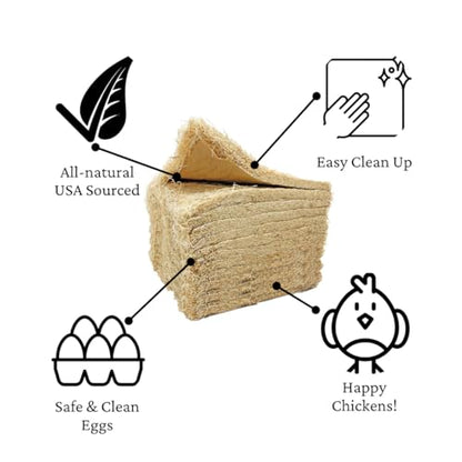 Chicken Nesting Pads for Chicken Coop Accessories - 12 Pack - USA Aspen - Professional Grade Excelsior Bedding - Easy Clean Up - Absorbs Moisture 100% Natural, Liners for Laying Hens - Fits 12x12 Box