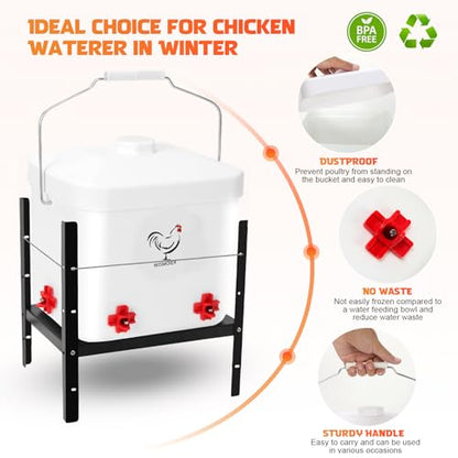 3 Gallon Heated Chicken Waterer Poultry Automatic Drinker Heater Bucket Winter Adsjustable Chicken Drinker Anti-Freezing Heated Waterer Chick Coop Watering System White-2.8 Gallon