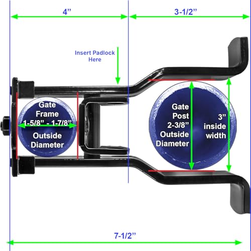 Black 2-1/2" Fulcrum Latch Single Gate. Fits 1-5/8" or 1-7/8" Gate Frame. Latches to 2-1/2" Post. Powder Coated for Corrosion Protection. - size: BLACK 2-1/2"