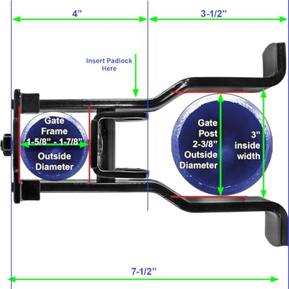 Black 2-1/2" Fulcrum Latch Single Gate. Fits 1-5/8" or 1-7/8" Gate Frame. Latches to 2-1/2" Post. Powder Coated for Corrosion Protection. - size: BLACK 2-1/2"