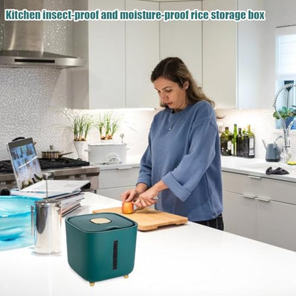 Grain Hopper - High Volume Sealed Provision Bin With Cover, Food Preservation Holder, Large Household Supply Vault, Animal Feed Reservoir, Clear Level Display | for Home Cupboard Pet Feeding Managemen - color: Green