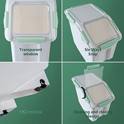 Airtight Flour Storage Container 25 lb Rice Storage Container with Wheels Seal Locking Lid, Food Containers with Measuring Cup& Scoop for Flour, Rice, Grain, Cyan 2Pack - color: Cyan 2 Count