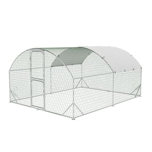 Large Metal Chicken Coop, Walk-In Poultry Cage, Chicken Run Pen House with Reinforcement & Waterproof & Anti-Ultraviolet Cover Chicken Coop Run with Double Lockable Doors for Outdoor 9.8 x 13.1X 6.6Ft - color: Dome with Double Doors, size: 9.8' W x 13.1'
