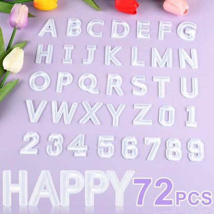 ASTARON 72 Pcs Iron on Letters and Numbers Patches, 1.5 Inch Letters A-Z Numbers 0-9 Embroidered Applique Patches Alphabet Cloth Patch for Clothes, Bags, Socks, Jeans, Hat, DIY Accessories(White) - color: White