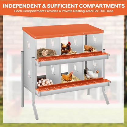 Secure Laying & Ventilation - Metal Chicken Nesting Box for Small Animals - 6 Compartments, Wall Mount, Galvanized Steel, Easy Clean & Egg Collection - Red, 84.5 x 42 x 90.3cm, 6 Compartments - color: Orange-6 Compartments with legs