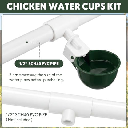 LemonRoad 30 Set Automatic Chicken Waterer Cup with 1/2" PVC Tee Fitting Chicken Drinking Bowl, Poultry Drinker Mounting Hole Opener,Water Dispenser Feeder for Duck, Goose, Pigeon(Military Green) - color: Military Green