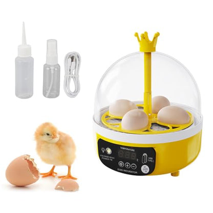 Mini Egg Incubator, 7W 4 Eggs Automatic Temperature Humidity Control Candler Poultry Hatching Machine Low Noise Tabletop Chicken Turner for Chickens Ducks Pigeons (Auto Turning) - size: Auto Turning