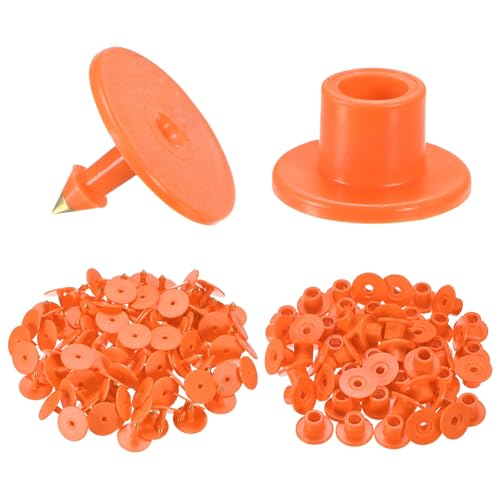M METERXITY 50-Pack Cattle Ear Tags, Plastic Round Blank Livestock Ear Tags for Cows/Sheep/Cattle/Pig, Farm Animal Identification Markers [Orange] - color: Orange