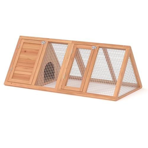 GOJOOASIS Chicken Coop for 2 Chickens Small Rabbit Hutch Quail Coop Wooden Bunny Cages Outdoor Chicken House w/Ventilating Wire (Wood) - color: Wood