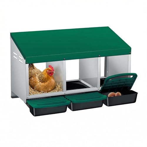 IDEALHOUSE Chicken Nesting Box with Roll Away Collection & Plastic Handle, Wall/Freestanding for Chicken Coop, 3-Compartment Green - color: Green, size: 3 holes