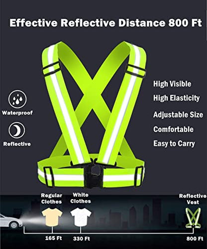 Reflective Strap Safety Vest Gear - 2-10 Pack Adjustable High Visible Reflective Running Gear for Women Men Night - color: Green x10