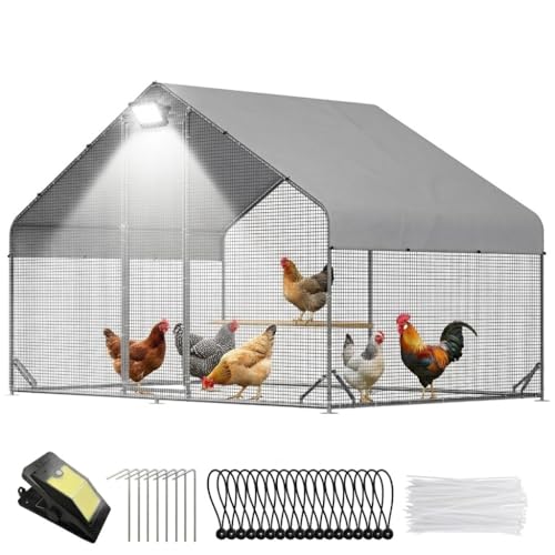 Large Metal Walk-in Chicken Coop with Run & Hardware Cloth, Predator-Proof Outdoor Poultry Cage with Solar Light, Waterproof & UV-Resistant Cover for Backyard Farm - size: 118.0"L x 78.0"W x 78.0"H